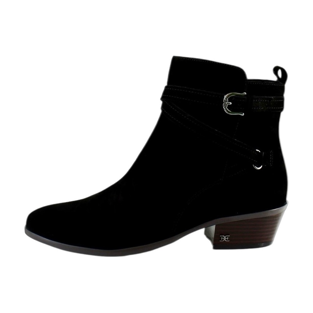 Sam Edelman Patty Black Suede Leather Ankle Boots Zip Buckle Boots 6M / 7.5M